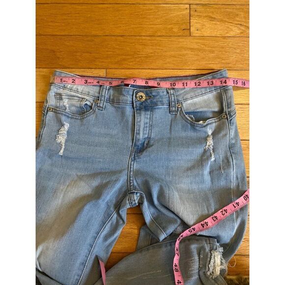 Gogo Star Women's/Juniors light wash cotton distressed skinny Ankle Jeans size 7 - Picture 7 of 9